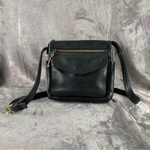 Vintage‎ Fossil 1954 Crossbody Shoulder Bag Purse Pebbled Black Leather 75082